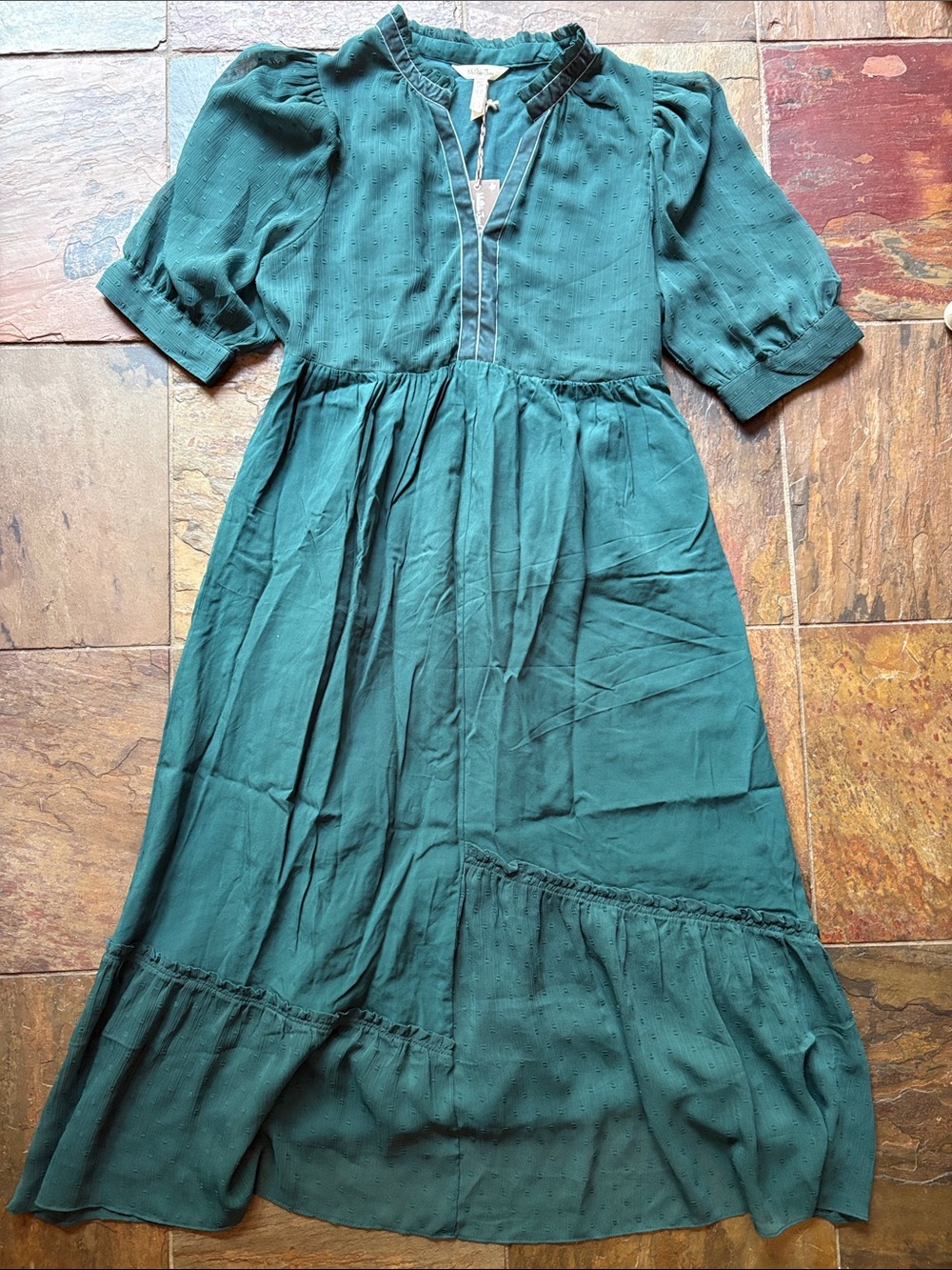 Matilda Jane Teal Midi Dress with Puff Sleeves